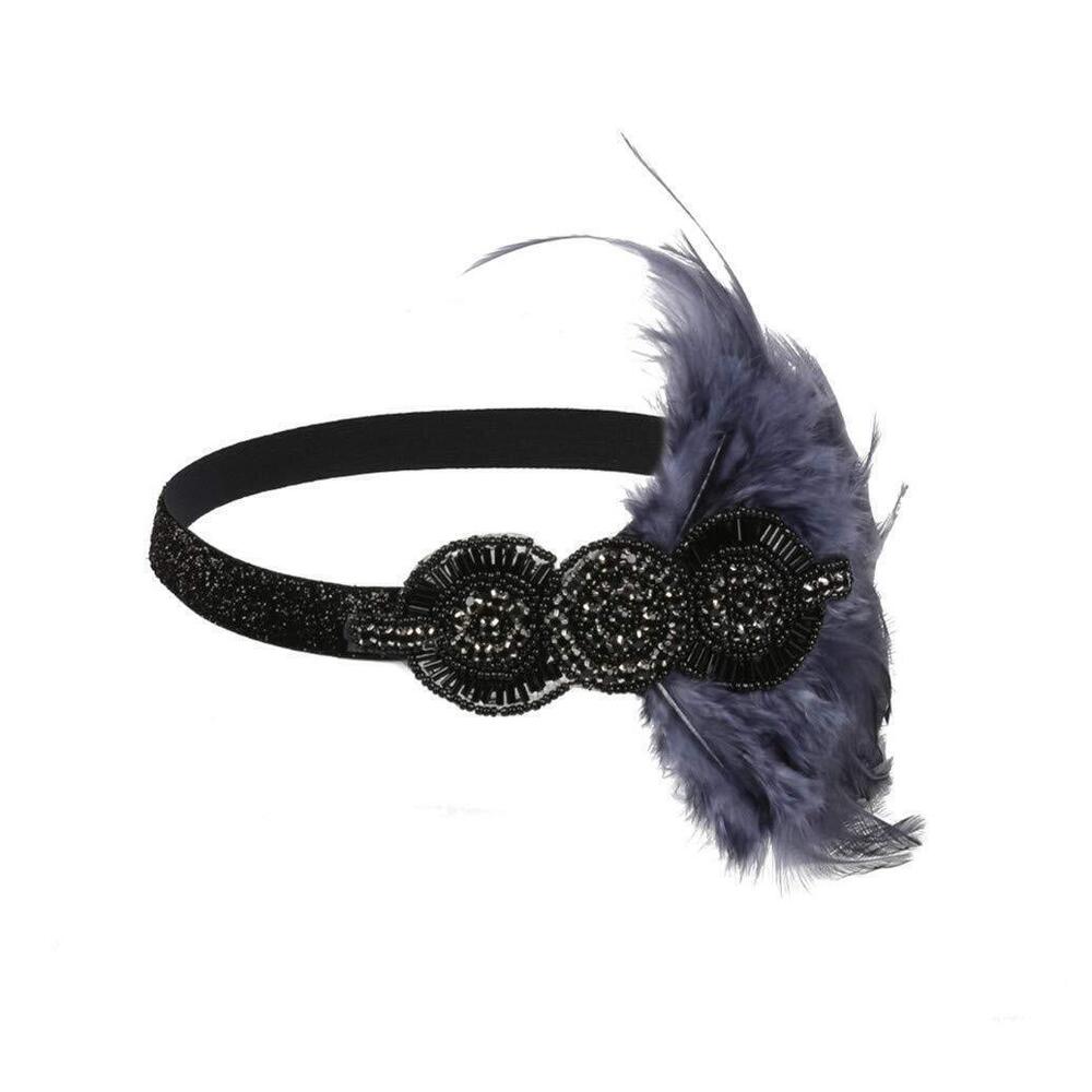 4968 Roaring 20s Great Gatsby Flapper Feather Headband 1920s Art Deco